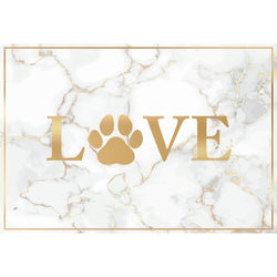 Gold paw print with 'LOVE' on a marble background